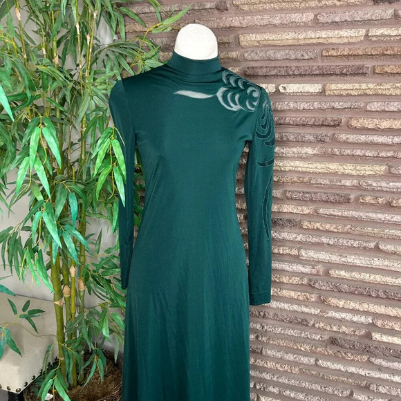 Felix Arbeo for Aventura Vintage 70s Green  High Neck Maxi Dress Size Small - Picture 6 of 8